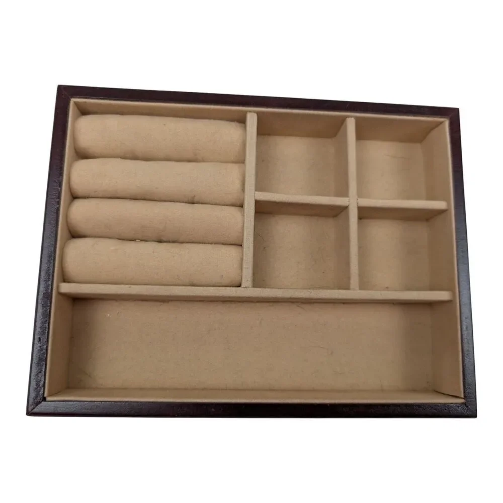 Jewelry Box Cherry Wood w/ Mirror‎ and Lift Tray Felt Inside replaceable photo